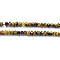 Tiger Eye Beads, Rondelle, naturlig, facetteret, 4x6x6mm, Hole:Ca. 1mm, Længde Ca. 15 inch, 3Strands/Lot, Ca. 90pc'er/Strand, Solgt af Lot
