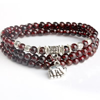 Natural Garnet Bracelet, with Tibetan Style, Elephant, antique silver color plated, January Birthstone & for woman & 3-strand, 5mm, Sold Per Approx 16 Inch Strand