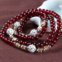Bracelet de perles de verre, avec Clay Pave & cristal & alliage de zinc, Rond, Placage de couleur platine, teints & pour femme & 4 brins & facettes & avec strass, 6mm, Longueur:Environ 22 pouce, 2Strandstoron/sac, Vendu par sac