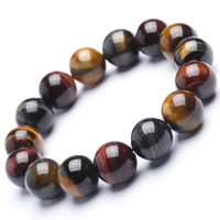 Unisex Bracelet, Tiger Eye, Round, natural, different size for choice, Length:Approx 6.5 Inch, 2Strands/Bag, Sold By Bag