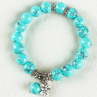 Unisex Bracelet, Glass, with Tibetan Style, Butterfly, word created for you, antique silver color plated, dyed & imitation turquoise & with letter pattern, 10.5mm, Length:Approx 6.5 Inch, 5Strands/Bag, Sold By Bag