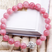 Pink Opal Armbånd, zinklegering magnetlås, Runde, platin farve forgyldt, naturlige & forskellig størrelse for valg & for kvinde & med rhinestone, Længde Ca. 6.5 inch, 2Strands/Bag, Solgt af Bag