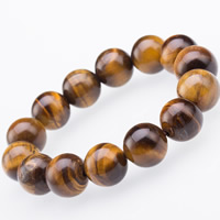 Men Bracelet, Tiger Eye, Round, natural, different size for choice & for man, Length:Approx 6.5 Inch, 3Strands/Bag, Sold By Bag
