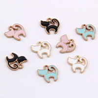 Tibetan Style Animal Pendants, Cat, gold color plated, enamel, mixed colors, lead & cadmium free, 12x10mm, Hole:Approx 1.5mm, 200PCs/Bag, Sold By Bag