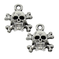 Tibetan Style Skull Pendants, antique silver color plated, Halloween Jewelry Gift, lead & cadmium free, 13x15x5mm, Hole:Approx 1.5mm, 200PCs/Bag, Sold By Bag