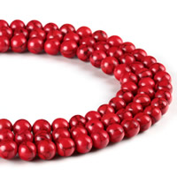 Synthetische Türkis Perle, rund, verschiedene Größen vorhanden, rot, Bohrung:ca. 1mm, verkauft per ca. 15.5 ZollInch Strang