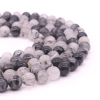 Rutilated Quarz Perle, rund, natürlich, verschiedene Größen vorhanden, Bohrung:ca. 1mm, verkauft per ca. 15.5 ZollInch Strang