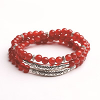 Bracelets en Agate rouge, avec alliage de zinc, Plaqué de couleur d'argent, naturel & pour femme & 3 brins, sans plomb et cadmium, 5mm, Vendu par Environ 18 pouce brin