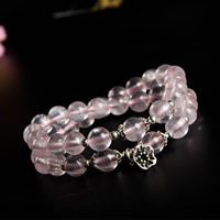 Rose Quartz Bracelet, with Tibetan Style, Flower, antique silver color plated, natural & charm bracelet & for woman & 2-strand, lead & cadmium free, 8.4mm, Sold Per Approx 12 Inch Strand