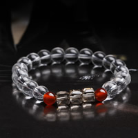 quartz clair bracelet, avec agate rouge & cristal, naturel, pour femme & facettes, 8mm, Vendu par Environ 6 pouce brin