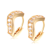 Brass Huggie Hoop Earring real gold plated micro pave cubic zirconia nickel lead & cadmium free Sold By Pair