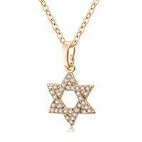 Cubic Zircon Micro Pave Brass Necklace, Hexagram, real gold plated, oval chain & micro pave cubic zirconia & for woman, nickel, lead & cadmium free, 15x15mm, Sold Per Approx 15.5 Inch Strand