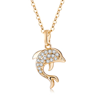 Cubic Zircon Micro Pave Brass Necklace, Dolphin, real gold plated, oval chain & micro pave cubic zirconia & for woman, nickel, lead & cadmium free, 17x10mm, Sold Per Approx 15.5 Inch Strand