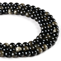 Gold Obsidian Beads, Round, natural, different size for choice, Hole:Approx 1mm, Sold Per Approx 15 Inch Strand