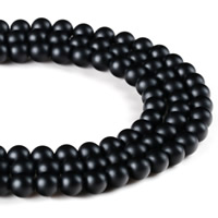 schwarzer Stein Perle, rund, synthetisch, verschiedene Größen vorhanden & satiniert, Bohrung:ca. 1mm, verkauft per ca. 15 ZollInch Strang