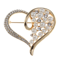 Plastic Pearl Brooch Zinc Alloy with ABS Plastic Pearl Heart rose gold color plated colorful plated & with rhinestone lead & cadmium free Sold By Bag