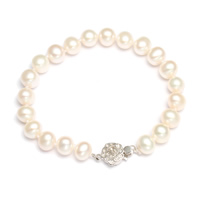 Freshwater Cultured Pearl Bracelet, Freshwater Pearl, brass box clasp, Potato, natural, 7-8mm, Sold Per Approx 6.5 Inch Strand