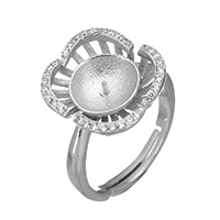 925 Sterling Silver Βάσεις Ring, Λουλούδι, μικρο ανοίξει κυβικά ζιρκονία, 14x15x5mm, 0.7mm, Μέγεθος:6.5, 3PCs/Παρτίδα, Sold Με Παρτίδα