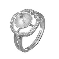 925 Sterling Silver Βάσεις Ring, Λουλούδι, μικρο ανοίξει κυβικά ζιρκονία, 14x3.5mm, 0.7mm, Μέγεθος:6, 5PCs/Παρτίδα, Sold Με Παρτίδα