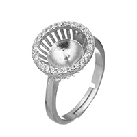 plata de ley 925 montajes para anillo, micro arcilla de zirconia cúbica, 13x13x5.5mm, 0.8mm, tamaño:6, 3PCs/Grupo, Vendido por Grupo