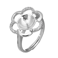 925 Sterling Silver Ring Mountings, Cvijet, micro utrti kubni cirkonij, 15x16x5mm, 0.8mm, Veličina:6, 5računala/Lot, Prodano By Lot