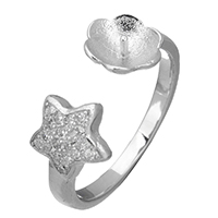 Серебро 925 пробы оправа для кольца, Звезда, открыть & инкрустированное микро кубического циркония, 8x3mm, 8x4mm, 0.7mm, размер:6.5, 5ПК/Лот, продается Лот