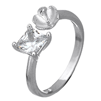 925 Sterling Silver Ring Mountings, open & with cubic zirconia, 6mm, 0.7mm, US Ring Size:5.5, 5PCs/Lot, Sold By Lot