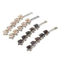 Hair Slide Brass with Freshwater Pearl platinum color plated with rhinestone nickel lead & cadmium free Sold By PC