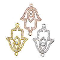 Cubic Zirconia Micro Pave Brass Connector Hamsa plated micro pave cubic zirconia & 1/1 loop nickel lead & cadmium free Approx 1.4mm Sold By Lot