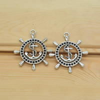 Tibetan Style Ship Wheel & Anchor Pendant, antique silver color plated, nautical pattern, nickel, lead & cadmium free, 45x50x4mm, Hole:Approx 1.5mm, 50PCs/Lot, Sold By Lot