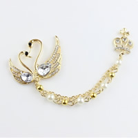Mobile Phone DIY Decoration Zinc Alloy with ABS Plastic Pearl & Crystal Swan gold color plated faceted & with rhinestone lead & cadmium free Sold By Bag