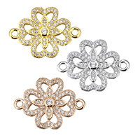 Cubic Zirconia Micro Pave Brass Connector Four Leaf Clover plated micro pave cubic zirconia & 1/1 loop nickel lead & cadmium free Approx 1.5mm Sold By Lot
