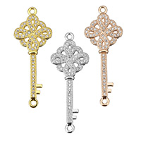 Cubic Zirconia Micro Pave Brass Connector Key plated micro pave cubic zirconia & 1/1 loop nickel lead & cadmium free Approx 1.5mm Sold By Lot