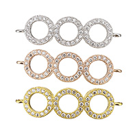 Cubic Zirconia Micro Pave Brass Connector, Donut, plated, micro pave cubic zirconia & 1/1 loop, more colors for choice, nickel, lead & cadmium free, 37.50x10.50x3mm, Hole:Approx 1.5mm, 20PCs/Lot, Sold By Lot
