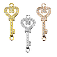 Cubic Zirconia Micro Pave Brass Connector Key plated micro pave cubic zirconia & 1/1 loop nickel lead & cadmium free Approx 2mm Sold By Lot
