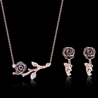 Zinc Alloy Jewelry Sets earring & necklace stainless steel post pin rose gold color plated oval chain & enamel lead & cadmium free  Length Approx 15.5 Inch Sold By Set