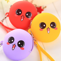 Coin Purse, Silicone, with Tibetan Style, Flat Round, platinum color plated, more colors for choice, nickel, lead & cadmium free, 90mm, 3PCs/Lot, Sold By Lot