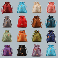 Satin Drawstring Pouches with Nylon Cord embroidered mixed colors Sold By Lot