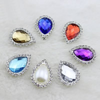 Mobile Phone DIY Decoration, Tibetan Style, with ABS Plastic Pearl & Crystal, Teardrop, platinum color plated, faceted & with rhinestone, more colors for choice, lead & cadmium free, 25x19mm, 5PCs/Bag, Sold By Bag