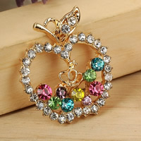 Mobile Phone DIY Decoration, Tibetan Style, Apple, gold color plated, with rhinestone, lead & cadmium free, 29x27mm, Hole:Approx 1-2mm, 5PCs/Bag, Sold By Bag
