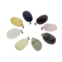 Gemstone Pendants Jewelry, with Tibetan Style bail, Oval, platinum color plated, natural & different materials for choice, 20x41.5x17-22x42x18mm, Hole:Approx 5x7mm, 2PCs/Bag, Sold By Bag