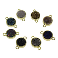 Quartz Connector, with Tibetan Style, gold color plated, druzy style & mixed & 1/1 loop, 19x12x5mm, Hole:Approx 1mm, 2PCs/Bag, Sold By Bag