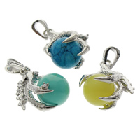 Gemstone Pendants Jewelry, with Tibetan Style, Claw, platinum color plated, different materials for choice, 27x31x19mm, Hole:Approx 5x7mm, 2PCs/Bag, Sold By Bag