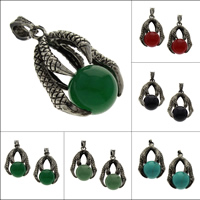 Gemstone Pendants Jewelry, with Tibetan Style, Claw, antique silver color plated, different materials for choice, 23.50x36x16mm, Hole:Approx 4x6mmmm, 2PCs/Bag, Sold By Bag