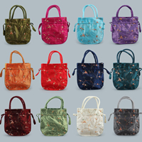 Jewelry Pouches Bags, Satin, with Nylon Cord, embroidered, mixed colors, 60x200x210mm, 10PCs/Lot, Sold By Lot