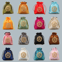 Jewelry Pouches Bags, Satin, with Nylon Cord, embroidered, mixed colors, 120x140mm, 10PCs/Lot, Sold By Lot