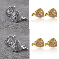 Cufflinks Zinc Alloy Triangle plated with cubic zirconia & faceted & with rhinestone lead & cadmium free Sold By Pair