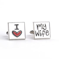 Cufflinks Zinc Alloy Square platinum color plated with letter pattern & enamel lead & cadmium free Sold By Pair