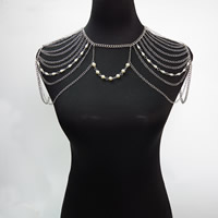 Tibetan Style Body Chain, with Plastic Pearl, platinum color plated, twist oval chain & for woman, nickel, lead & cadmium free, Sold Per Approx 15.5 Inch Strand