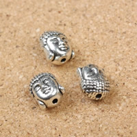 Perles de bouddhistes, alliage de zinc, bouddha, Plaqué de couleur d'argent, protéger l'environnement, sans nickel, plomb et cadmium, 9x11x8mm, Trou:Environ 1mm, 100PC/lot, Vendu par lot